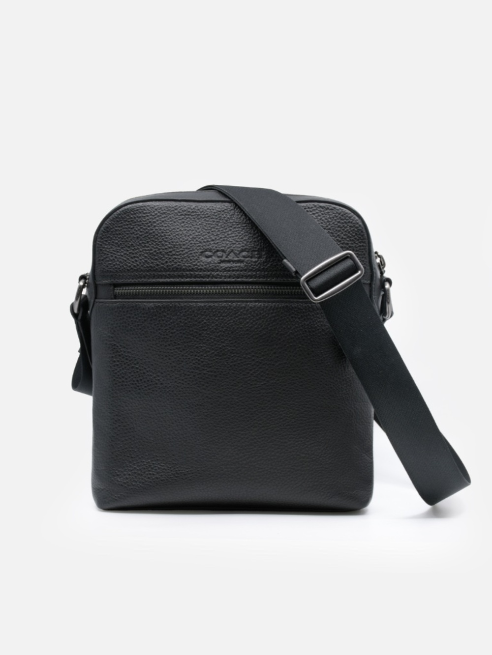 COACH Houston Flight Bag Crossbody Messenger Black Pebble Leather Gunmetal